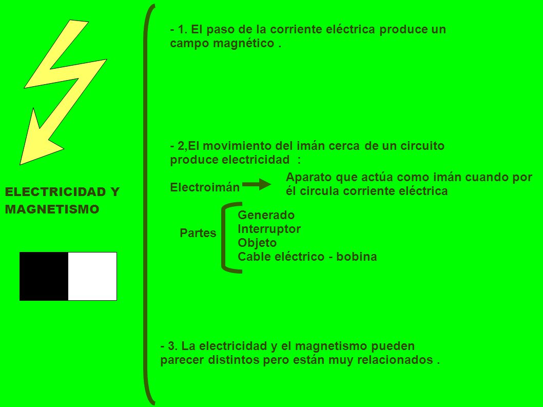 - 1. El paso de la corriente eléctrica produce un campo magnético .