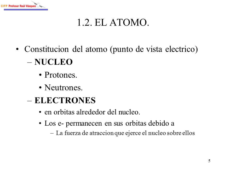 1.2. EL ATOMO. Constitucion del atomo (punto de vista electrico)