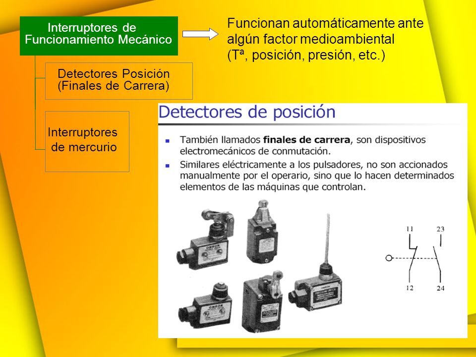 Funcionan automáticamente ante algún factor medioambiental (Tª, posición, presión, etc.)