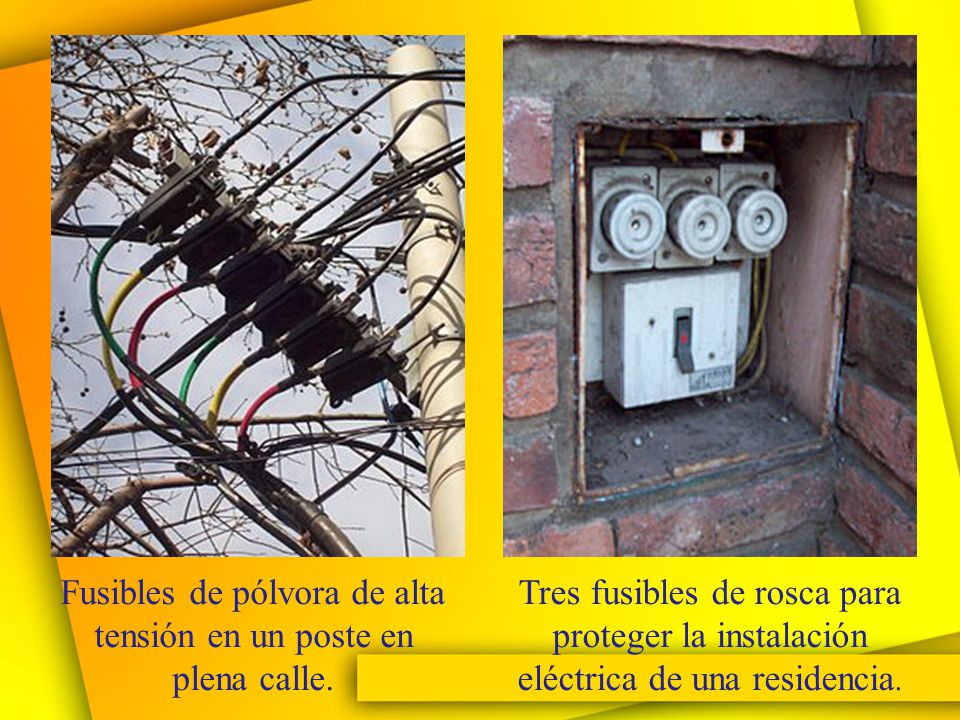 Fusibles de pólvora de alta tensión en un poste en plena calle.