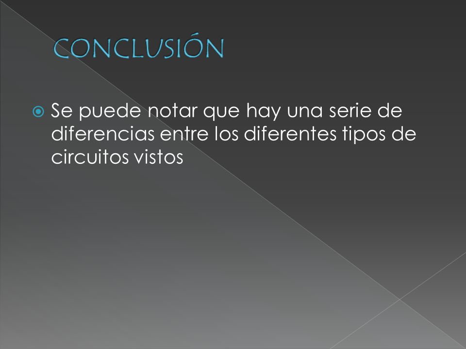 CONCLUSIÓN Se puede notar que hay una serie de diferencias entre los diferentes tipos de circuitos vistos.