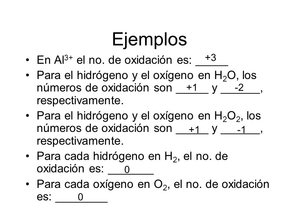 Ejemplos En Al3+ el no. de oxidación es: _____