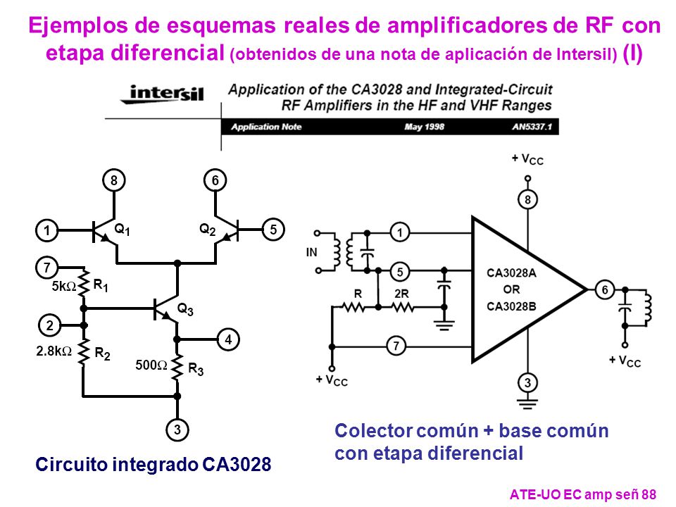 Ejemplos de esquemas reales de amplificadores de RF con etapa diferencial (obtenidos de una nota de aplicación de Intersil) (I)