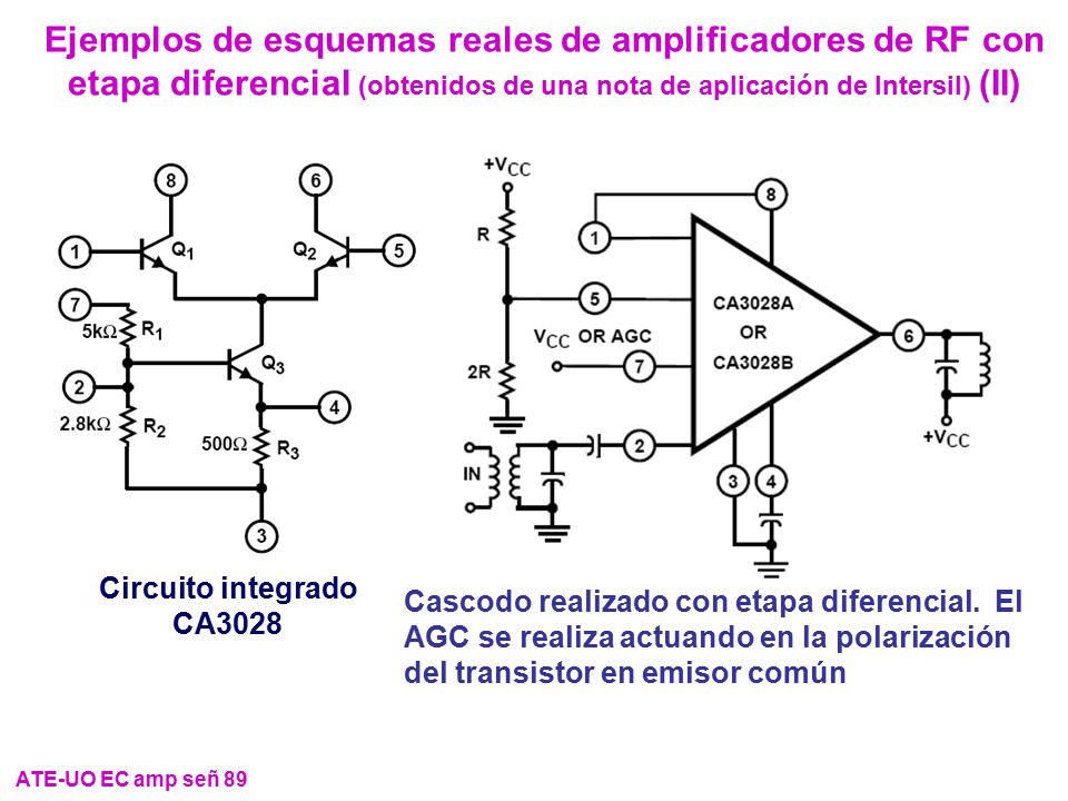 Ejemplos de esquemas reales de amplificadores de RF con etapa diferencial (obtenidos de una nota de aplicación de Intersil) (II)
