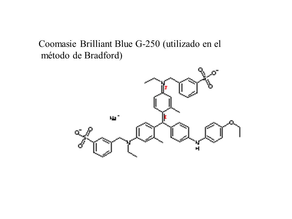Coomasie Brilliant Blue G-250 (utilizado en el método de Bradford)