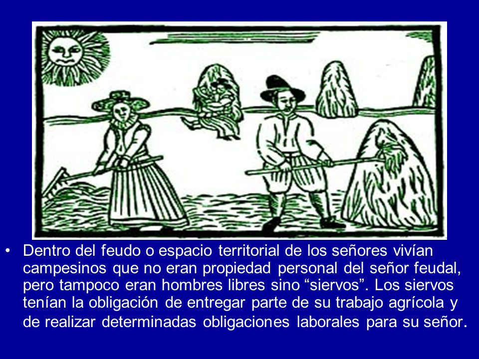 Dentro del feudo o espacio territorial de los señores vivían campesinos que no eran propiedad personal del señor feudal, pero tampoco eran hombres libres sino siervos .