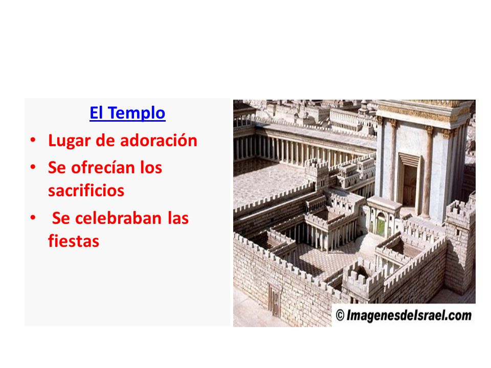 El Templo Lugar de adoración Se ofrecían los sacrificios Se celebraban las fiestas