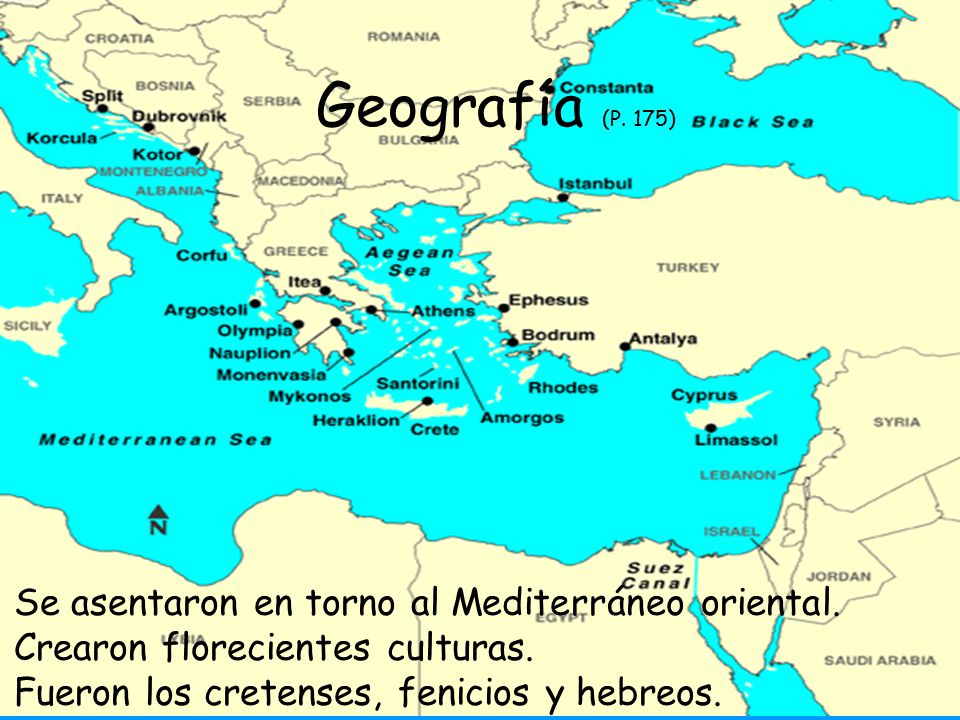 Geografía (P. 175) Se asentaron en torno al Mediterráneo oriental.