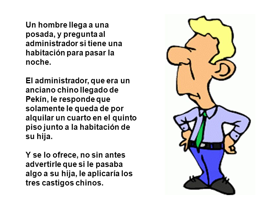 Un hombre llega a una posada, y pregunta al administrador si tiene una habitación para pasar la noche.