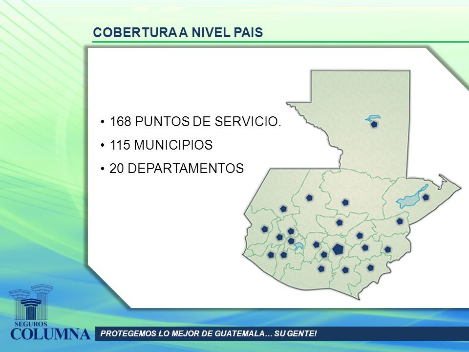 COBERTURA A NIVEL PAIS 168 PUNTOS DE SERVICIO. 115 MUNICIPIOS