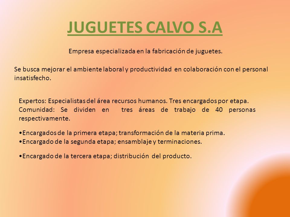 JUGUETES CALVO S.A Empresa especializada en la fabricación de juguetes.