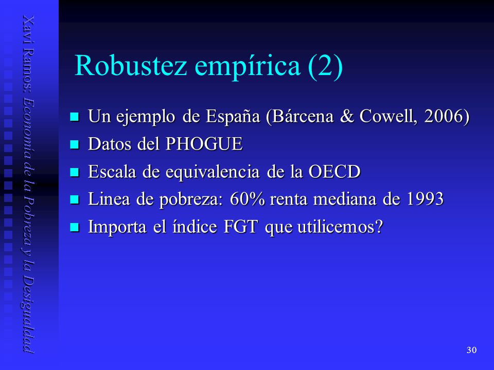 Robustez empírica (2) Un ejemplo de España (Bárcena & Cowell, 2006)
