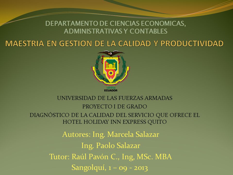 MAESTRIA EN GESTION DE LA CALIDAD Y PRODUCTIVIDAD