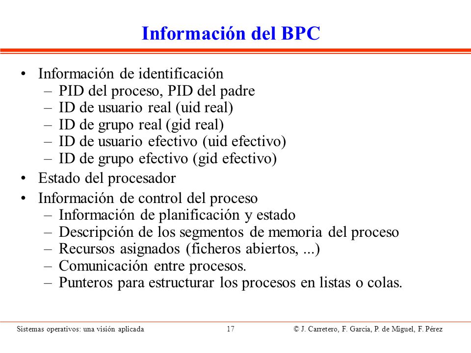 Información del BCP II Información fuera del BCP