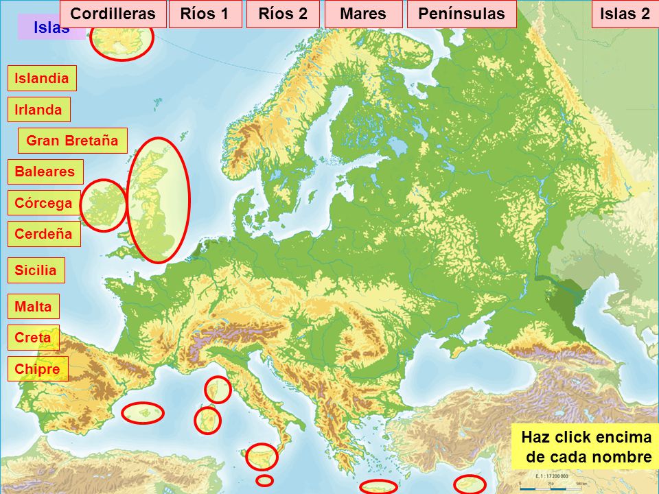 Cordilleras Ríos 1 Ríos 2 Mares Penínsulas Islas 2 Islas