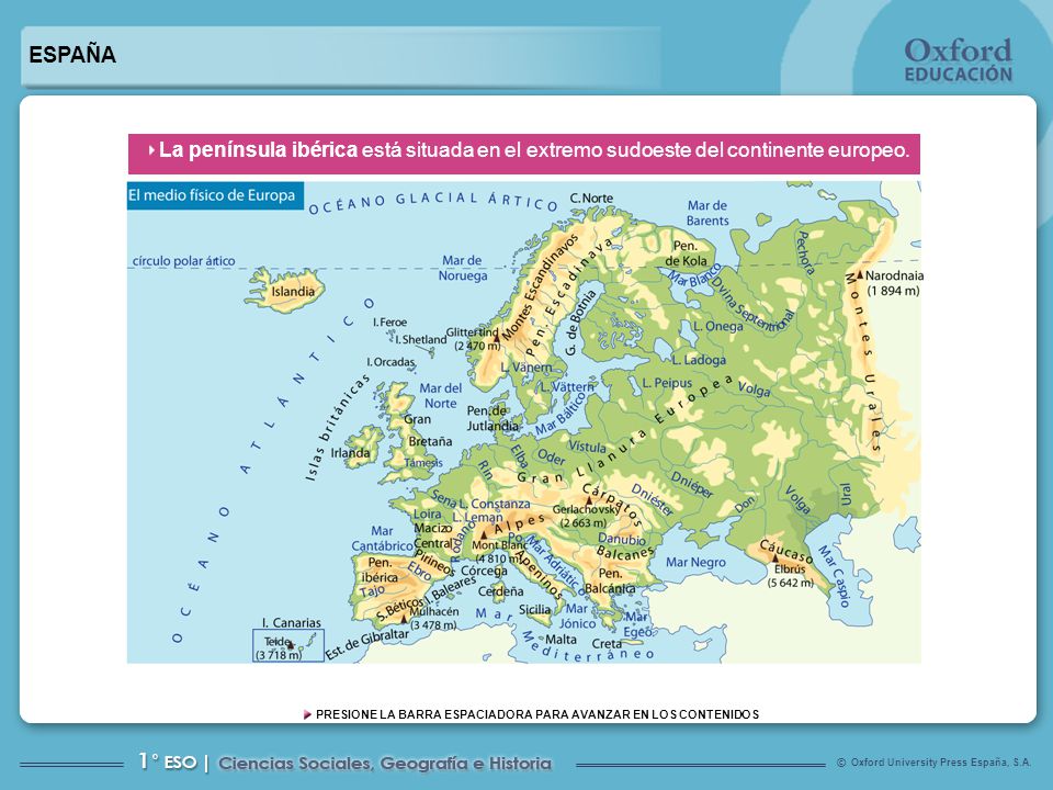 ESPAÑA La península ibérica está situada en el extremo sudoeste del continente europeo.