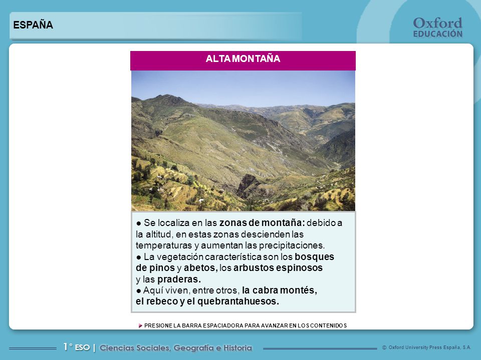 ESPAÑA ALTA MONTAÑA ● Se localiza en las zonas de montaña: debido a