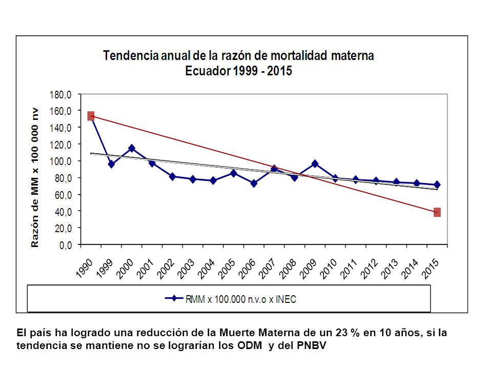 El país ha logrado una reducción de la Muerte Materna de un 23 % en 10 años, si la tendencia se mantiene no se lograrían los ODM y del PNBV