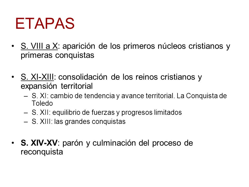 ETAPAS S. VIII a X: aparición de los primeros núcleos cristianos y primeras conquistas.