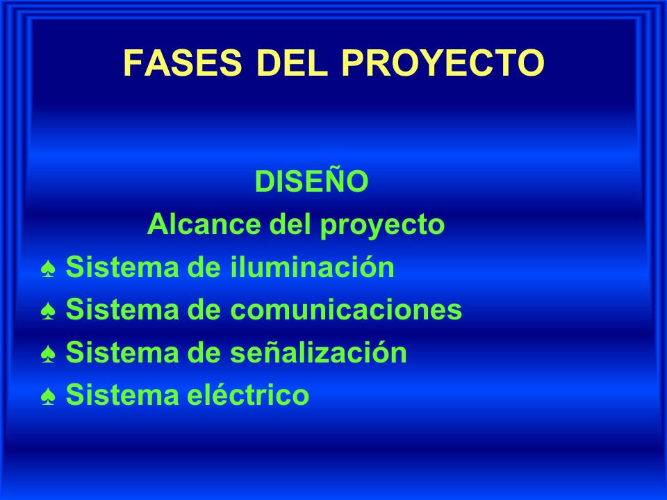 FASES DEL PROYECTO DISEÑO Alcance del proyecto Sistema de iluminación