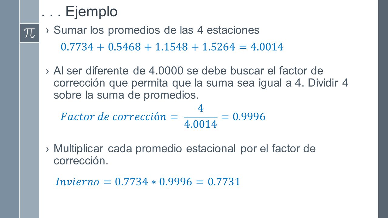. . . Ejemplo Sumar los promedios de las 4 estaciones