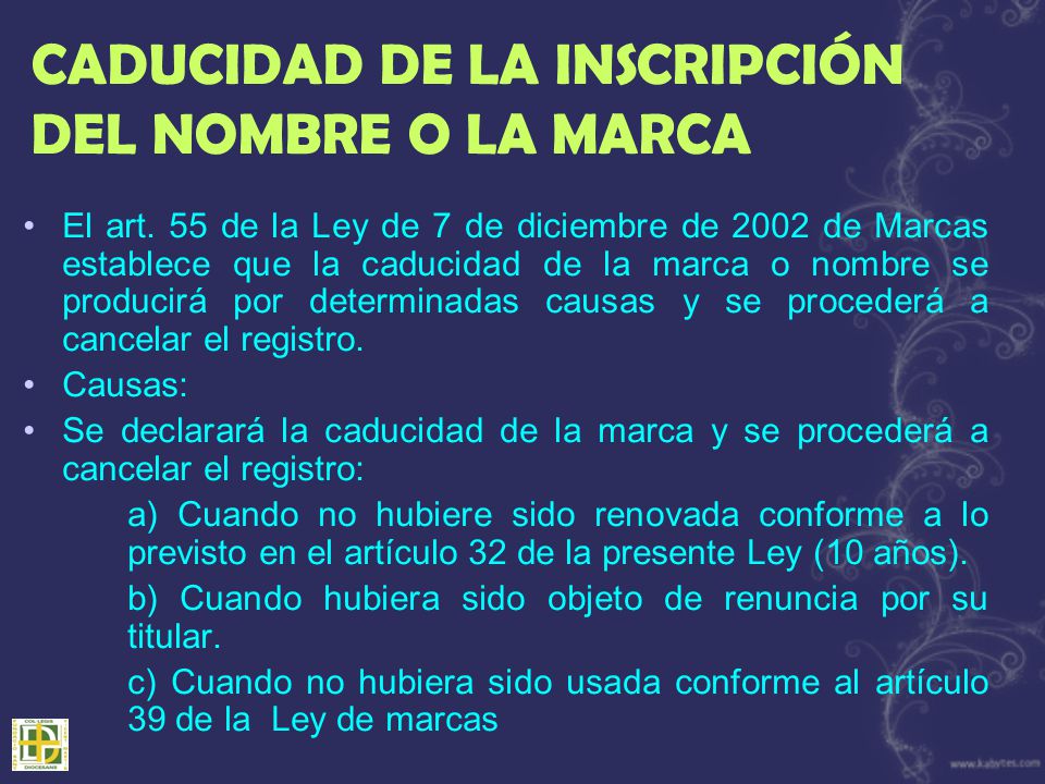 CADUCIDAD DE LA INSCRIPCIÓN DEL NOMBRE O LA MARCA