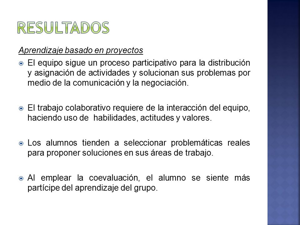 Resultados Aprendizaje basado en proyectos
