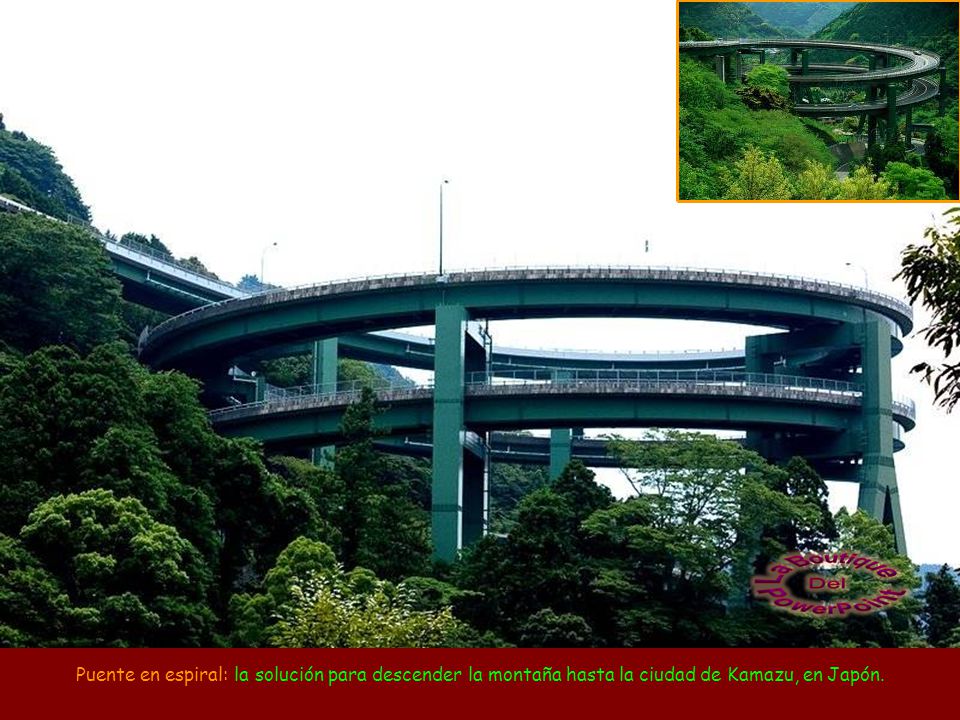 Puente en espiral: la solución para descender la montaña hasta la ciudad de Kamazu, en Japón.