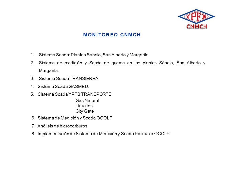 CNMCH M O N I T O R E O C N M C H. Sistema Scada: Plantas Sábalo, San Alberto y Margarita.
