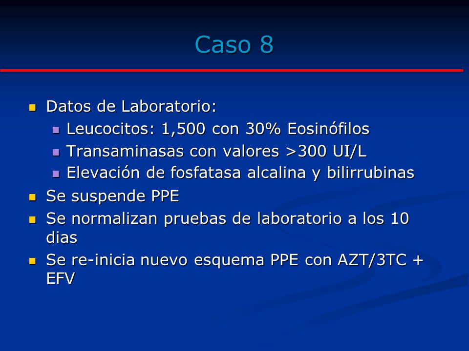 Caso 8 Datos de Laboratorio: Leucocitos: 1,500 con 30% Eosinófilos