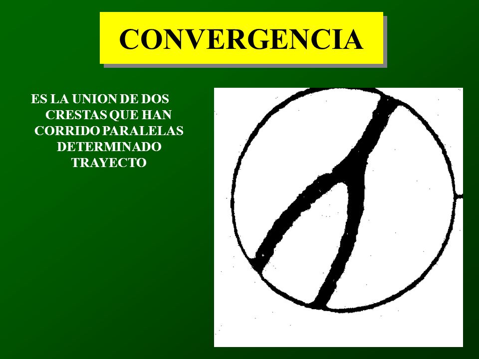 CONVERGENCIA ES LA UNION DE DOS CRESTAS QUE HAN CORRIDO PARALELAS DETERMINADO TRAYECTO