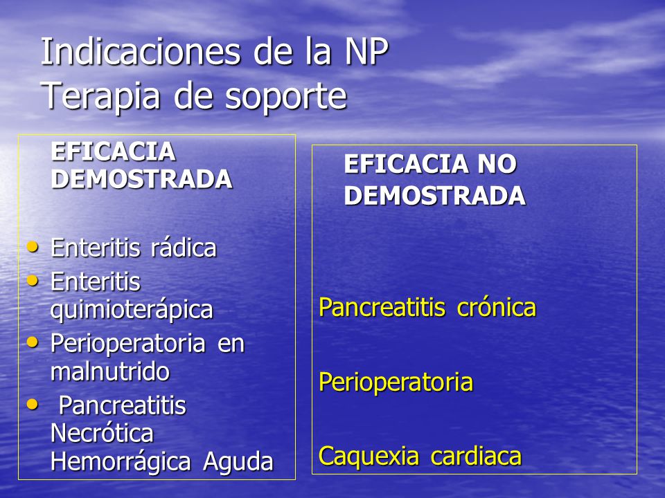 Indicaciones de la NP Terapia de soporte