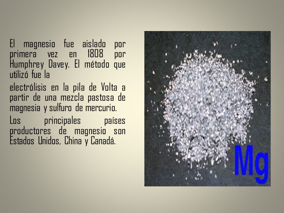 El magnesio fue aislado por primera vez en 1808 por Humphrey Davey