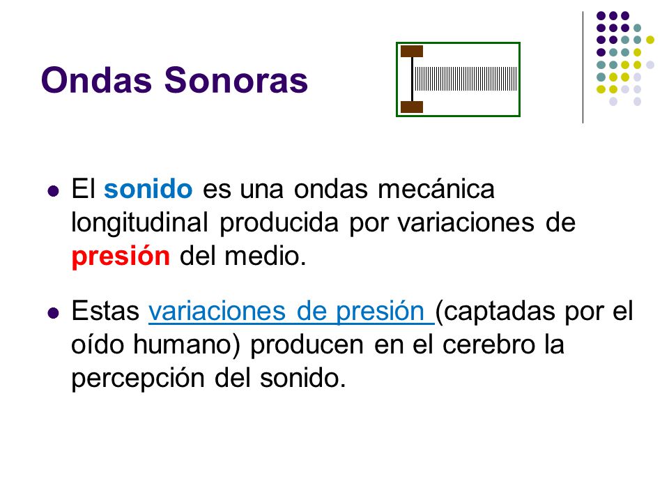 Ondas Sonoras El sonido es una ondas mecánica longitudinal producida por variaciones de presión del medio.