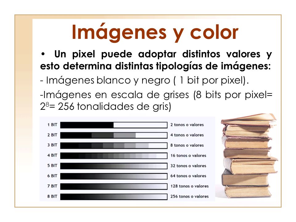 Imágenes y color Un pixel puede adoptar distintos valores y esto determina distintas tipologías de imágenes: