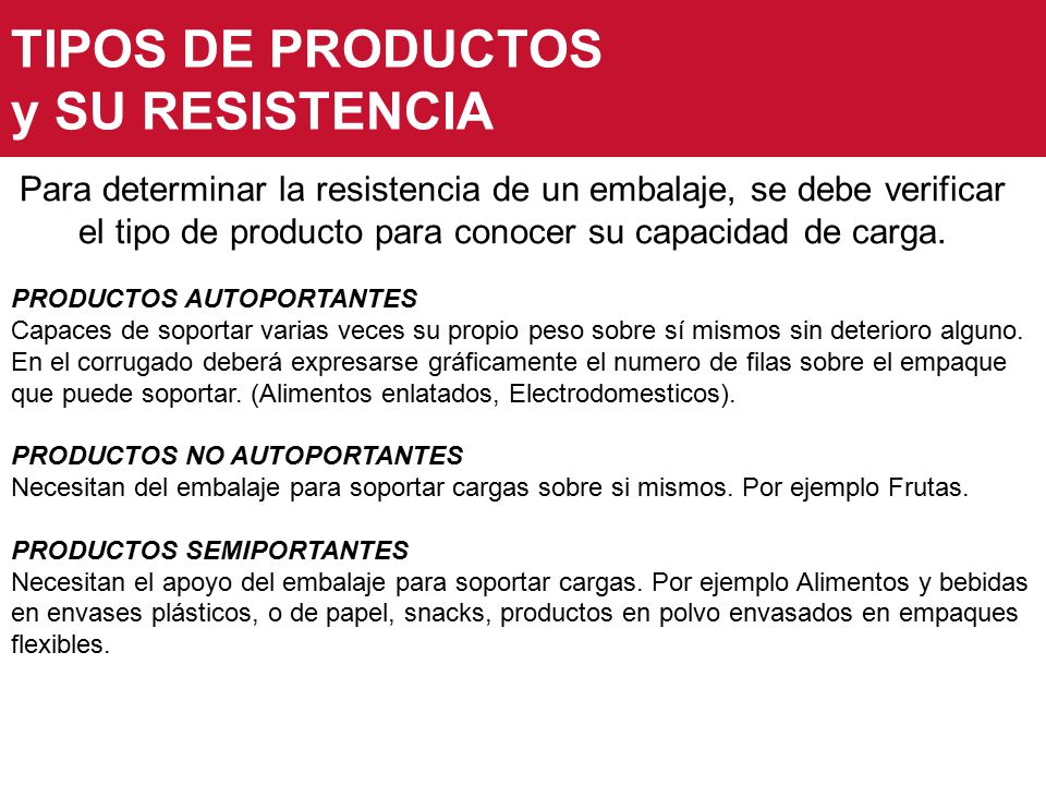TIPOS DE PRODUCTOS y SU RESISTENCIA