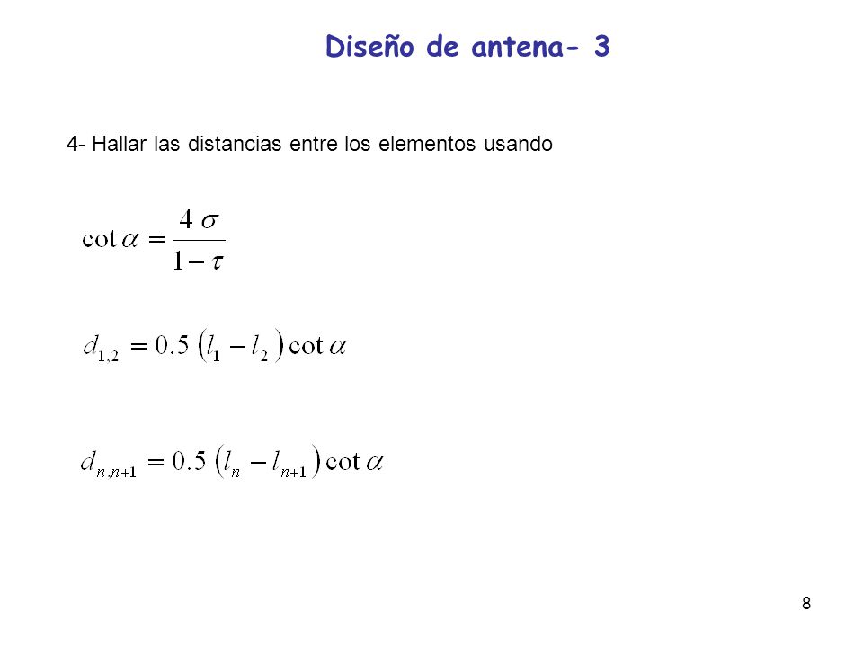 Diseño de antena Hallar las distancias entre los elementos usando