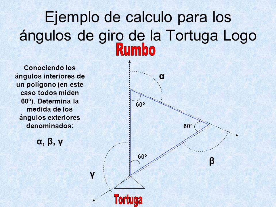 Ejemplo de calculo para los ángulos de giro de la Tortuga Logo