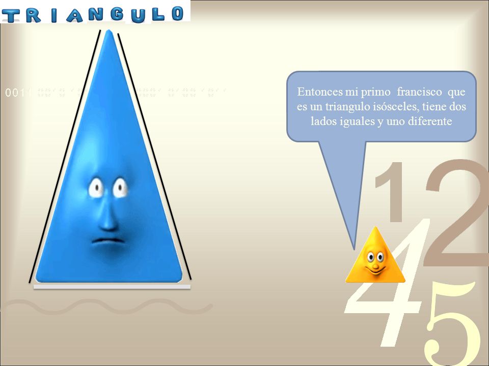 Entonces mi primo francisco que es un triangulo isósceles, tiene dos lados iguales y uno diferente