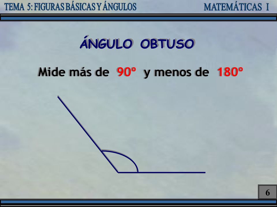 ÁNGULO OBTUSO Mide más de 90º y menos de 180º