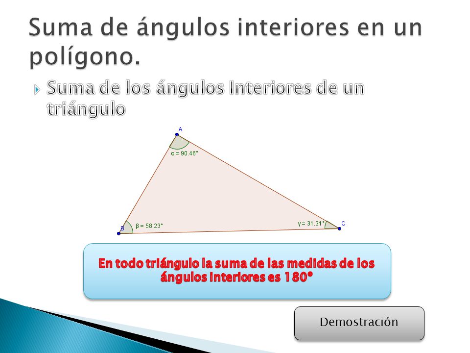 Suma de ángulos interiores en un polígono.