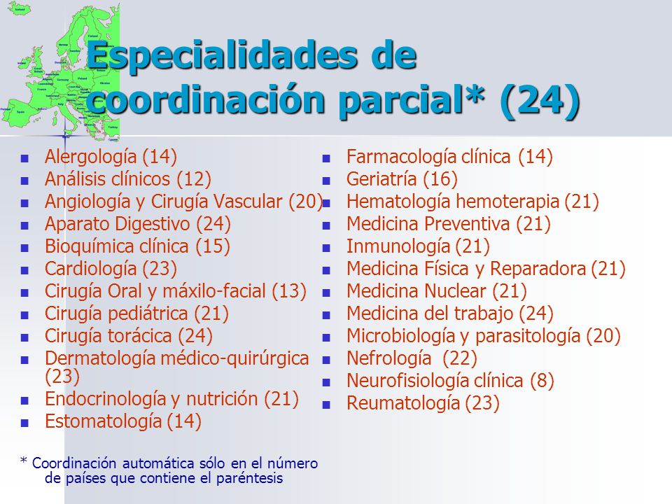Especialidades de coordinación parcial* (24)