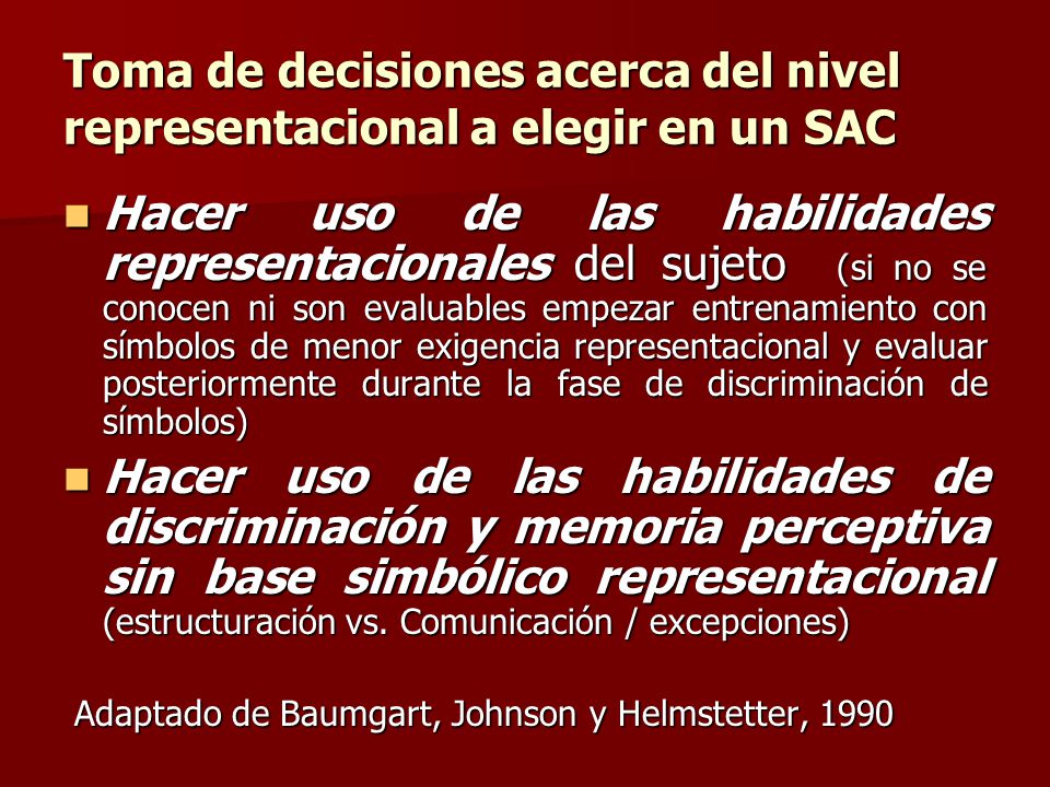 Toma de decisiones acerca del nivel representacional a elegir en un SAC