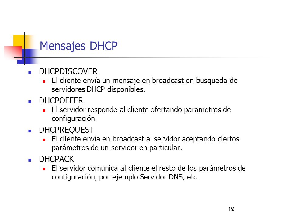 Mensajes DHCP DHCPDISCOVER DHCPOFFER DHCPREQUEST DHCPACK