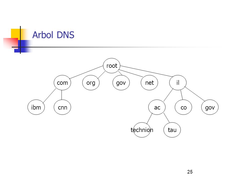 Arbol DNS root com org gov net il ibm cnn ac co gov technion tau