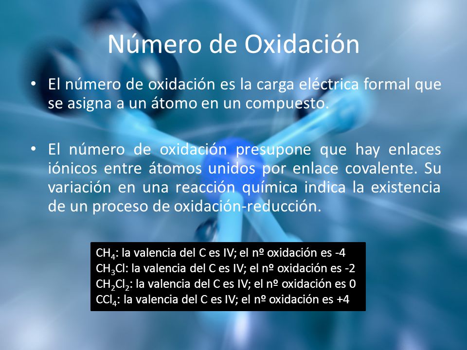 Número de Oxidación El número de oxidación es la carga eléctrica formal que se asigna a un átomo en un compuesto.