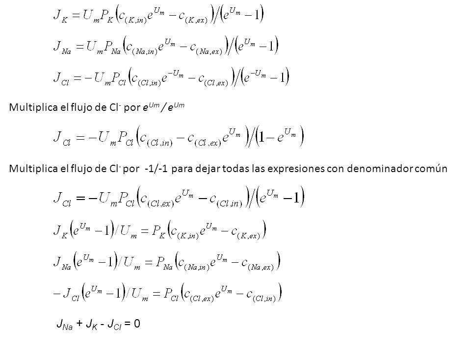 Multiplica el flujo de Cl- por eUm / eUm