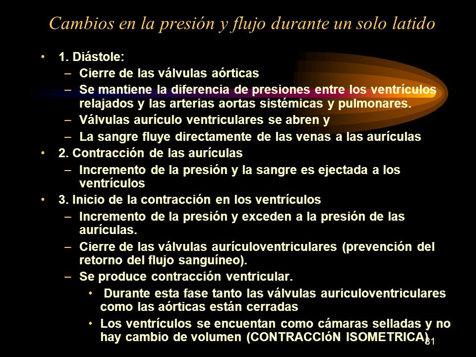 Cambios en la presión y flujo durante un solo latido