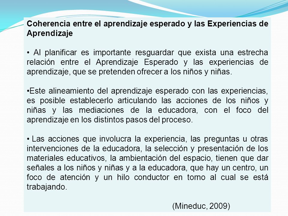Coherencia entre el aprendizaje esperado y las Experiencias de Aprendizaje
