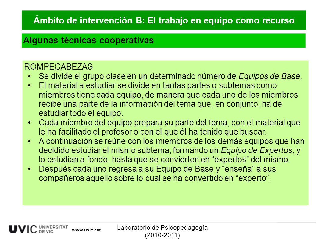 Ámbito de intervención B: El trabajo en equipo como recurso
